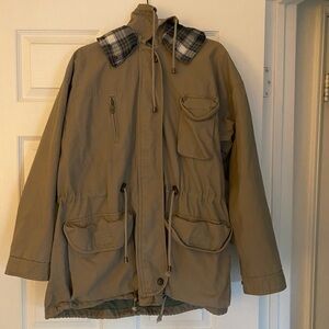 VTG 90s Express Jacket Provencal Classic Heavyweight Tan Parka Fisherman - Sz S